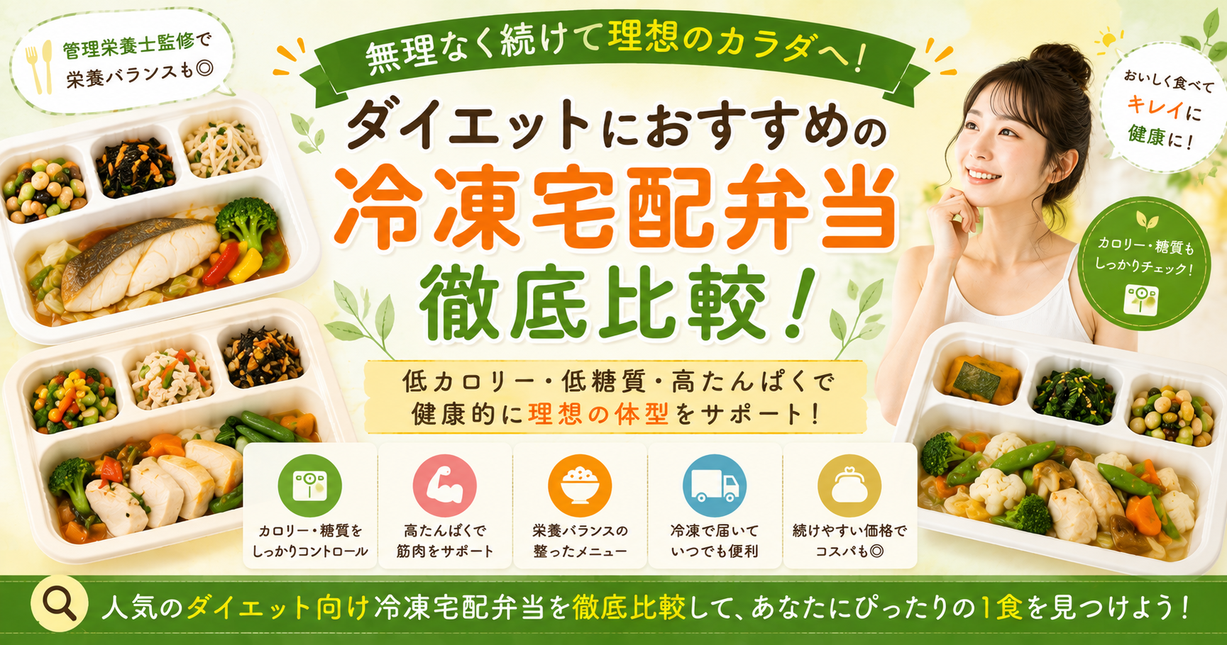 ダイエット向け冷凍宅配弁当の選び方を案内するアイキャッチ