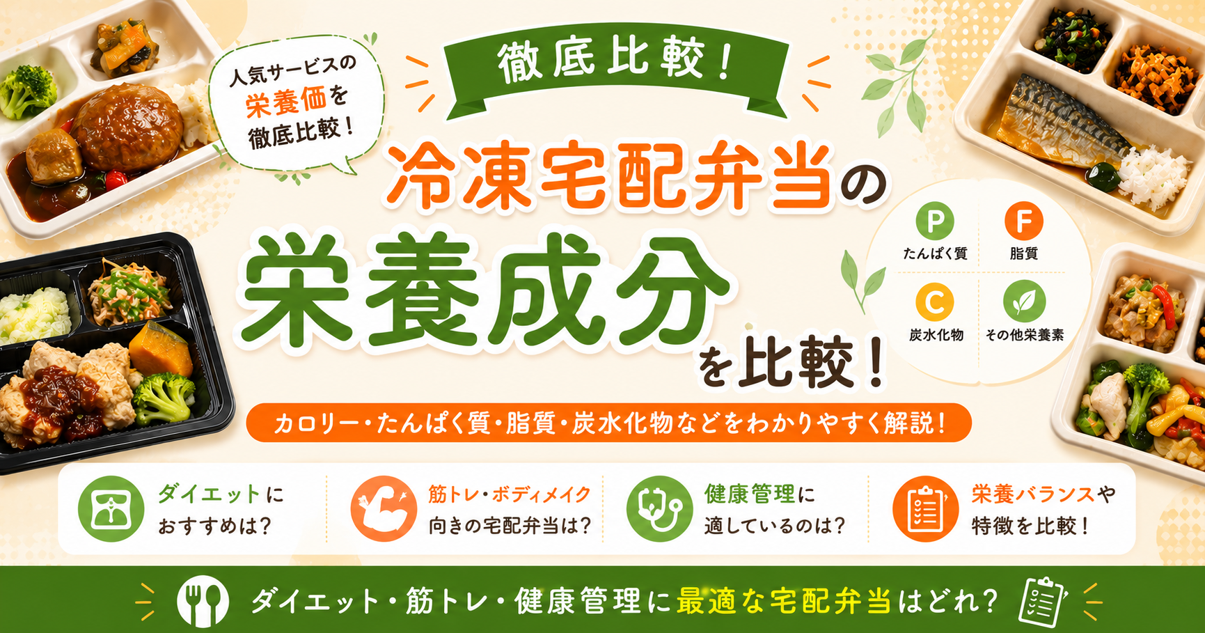冷凍宅配弁当の栄養成分を比較する記事のアイキャッチ