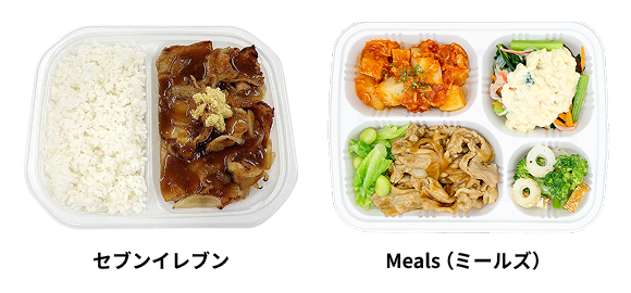 セブンイレブンの肉のお弁当とMealsのおかずを並べた比較画像
